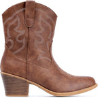 Cowboy Boots For Women Wide Suede Ankle Western Cowgirl Boots Mid Calf Pointed Toe Short Chunky Classic Booties