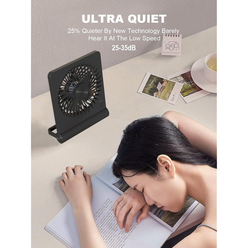 Desk Fan, Rechargeable Battery Operated, 3 Speeds Ultra Quiet Strong Wind | Usb-C Powered,180° Tilt Folding.25Db Quiet.2000Mah Battery:12/8.5/4.5Hrs.Portable,Personal Fan For Desk,Office,Home,Bedroom.