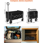 Wagons Carts Foldable, Collapsible Wagon, Foldable Wagon Cart With Wheels, Folding Wagons For Beach Camp Sports Garden, 2 Cup Holders/Lightweight Portable/Black/360 Lbs