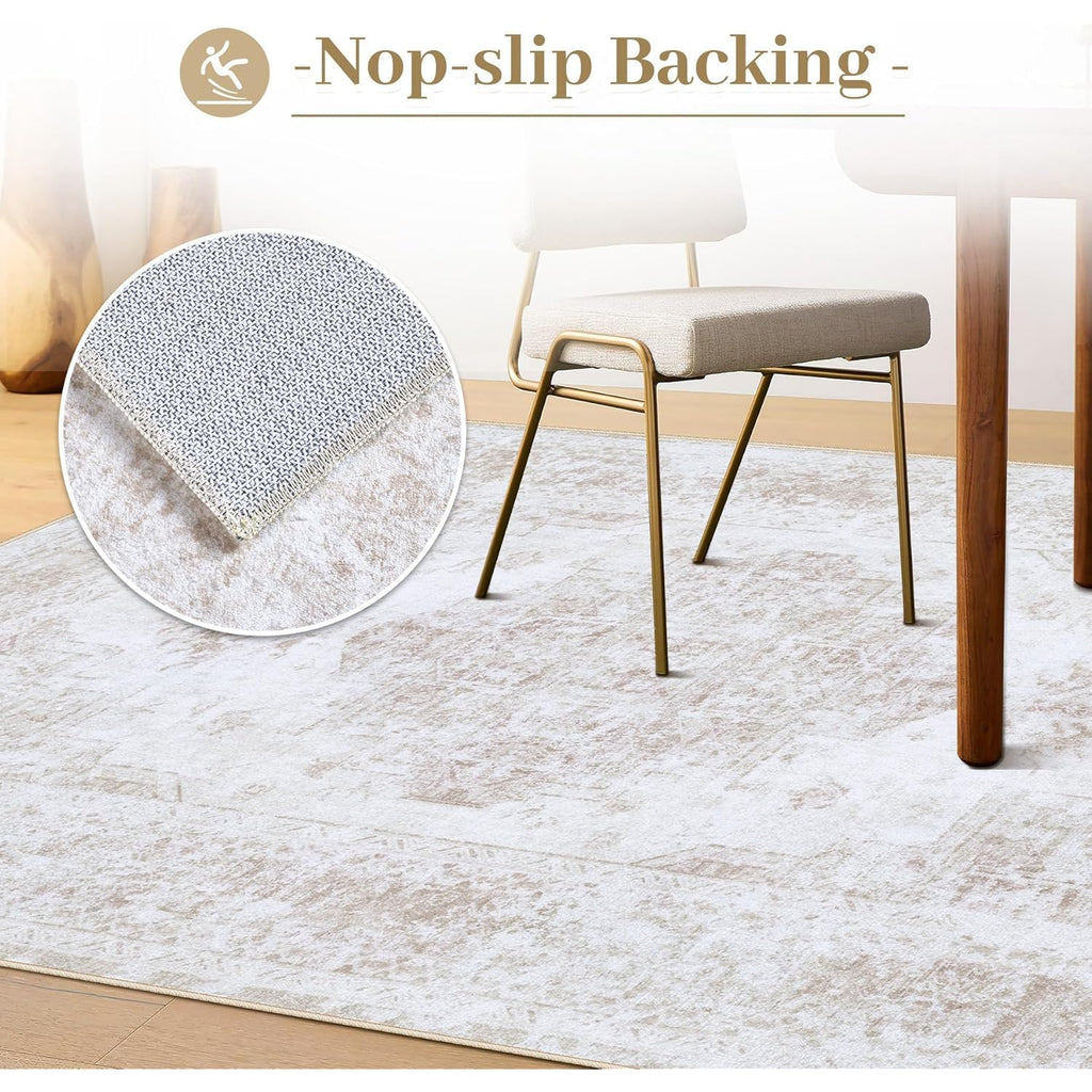 XLUEZ Area Rug 8x10 Living Room Rug, Machine Washable Vintage Distressed Medallion Rug Non-Slip Soft Low Pile Large Indoor Rugs for Bedroom Dining Room Office Children's Room (Beige,8'x10')