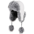 Women Faux Fur Trapper Hat with Pompoms Warm Classic Ear Flaps Fuzzy Bobble Cap Warm Outdoor Ski Snow Cap for Women and Men