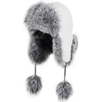 Women Faux Fur Trapper Hat with Pompoms Warm Classic Ear Flaps Fuzzy Bobble Cap Warm Outdoor Ski Snow Cap for Women and Men