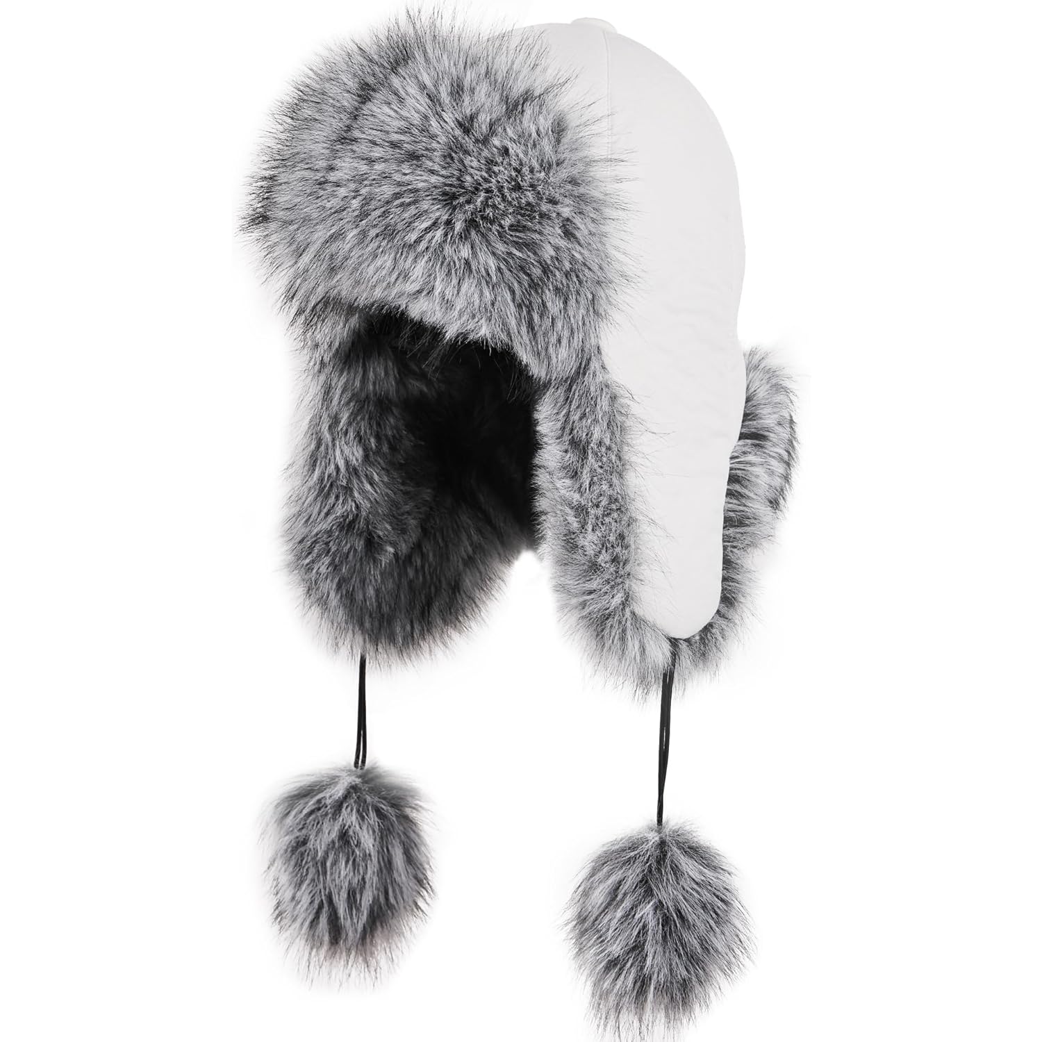 Women Faux Fur Trapper Hat with Pompoms Warm Classic Ear Flaps Fuzzy Bobble Cap Warm Outdoor Ski Snow Cap for Women and Men
