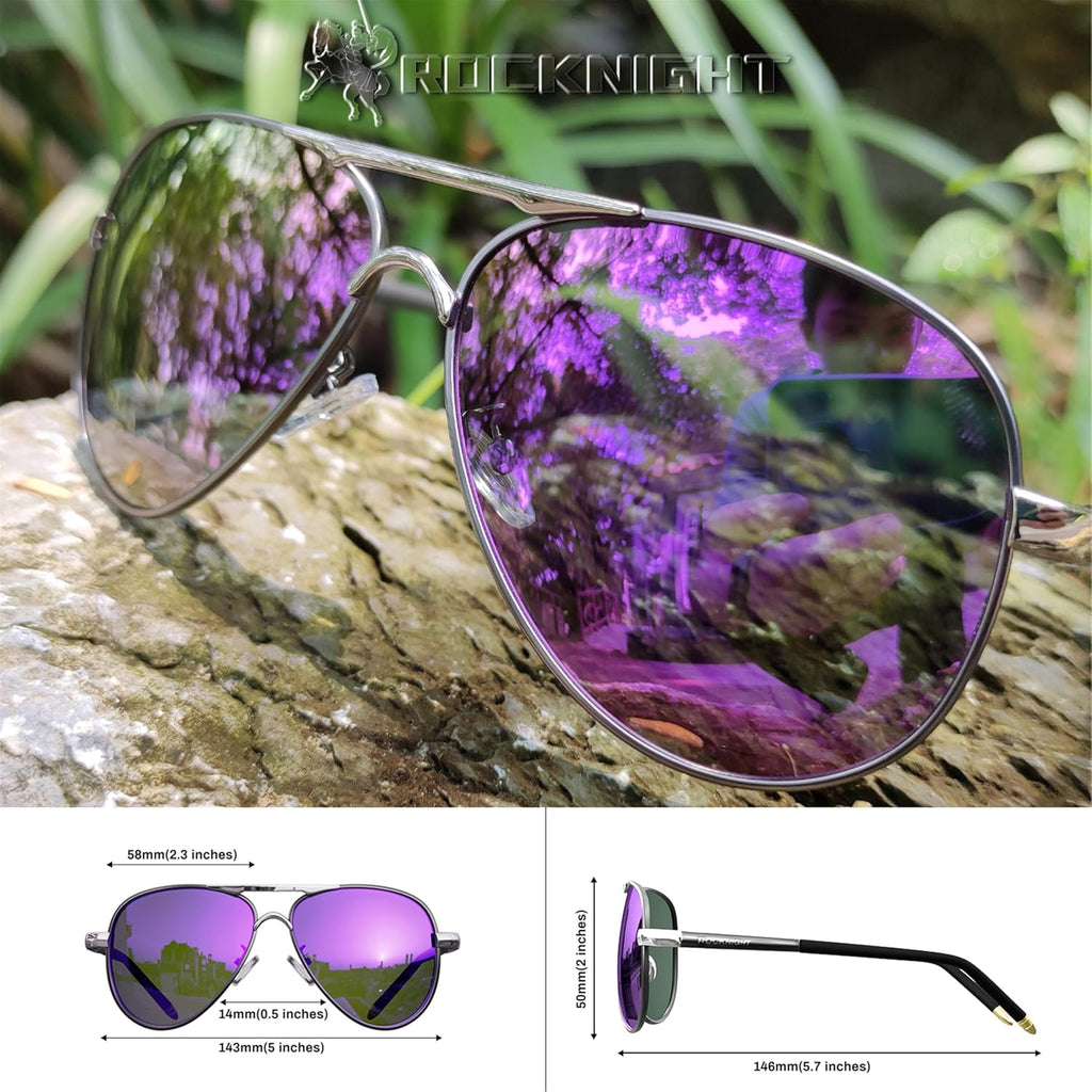 ROCKNIGHT Polarized Aviator Sunglasses for Men Women Metal Flat Top Sunglasses lightweight Driving UV400 Outdoor 58mm