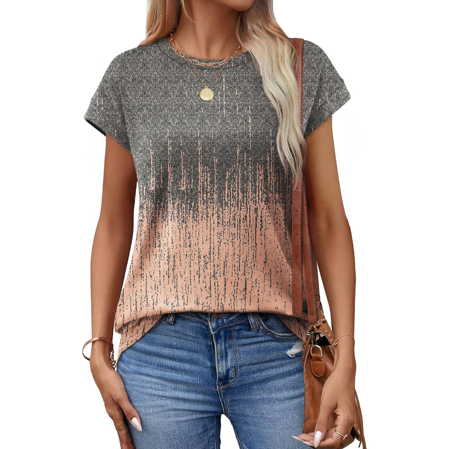 Alaroo Womens Summer Tops Short Sleeve Shirts Crew Neck Cute Trendy Tunic Blouses (S-3XL) Print 16