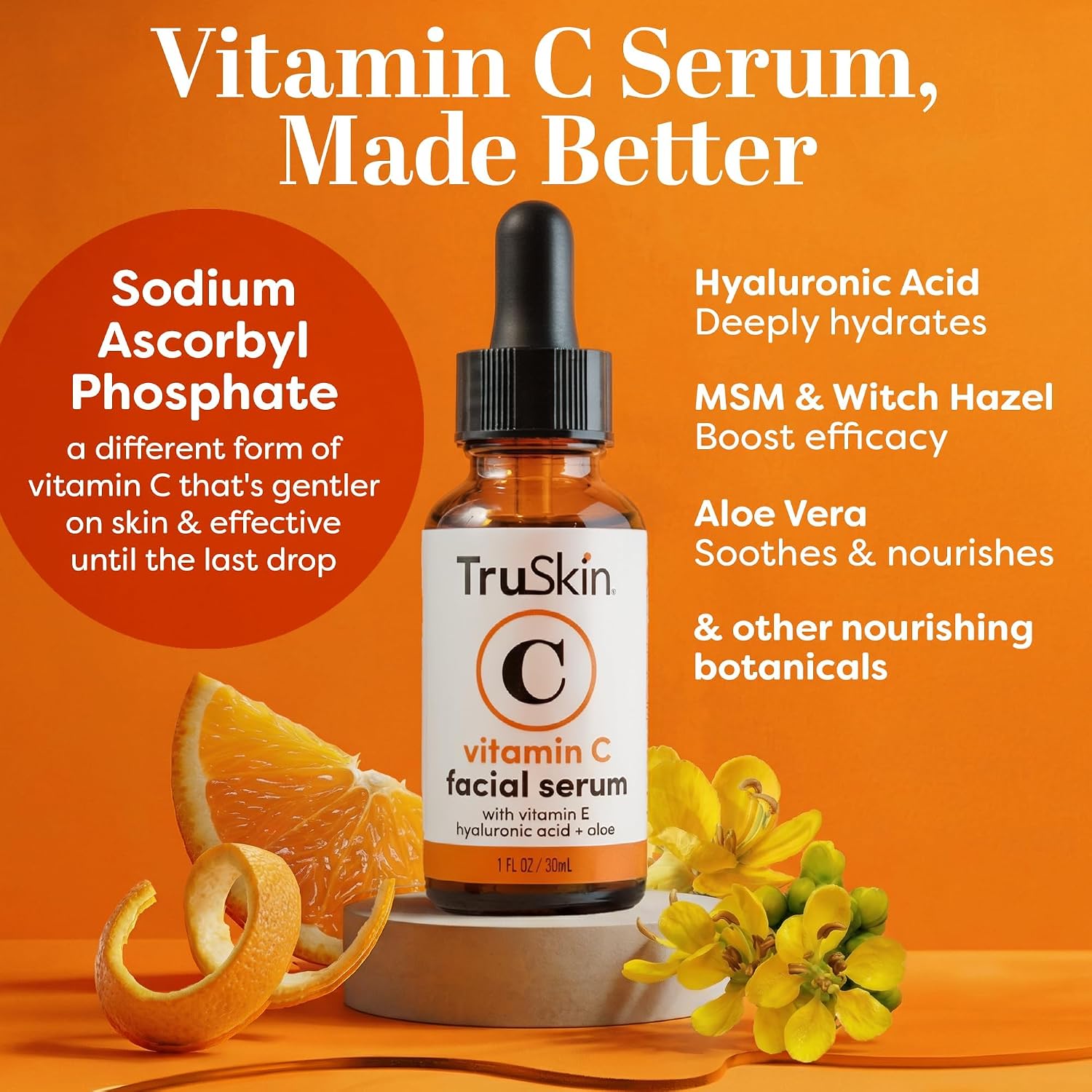 Truskin Vitamin C Serum For Face - Anti Aging Face Serum With Hyaluronic Acid & Vitamin E - Brightening Formula For Improving Appearance Of Dark Spots, Fine Lines & Wrinkles - All Skin Types, 1 Fl Oz