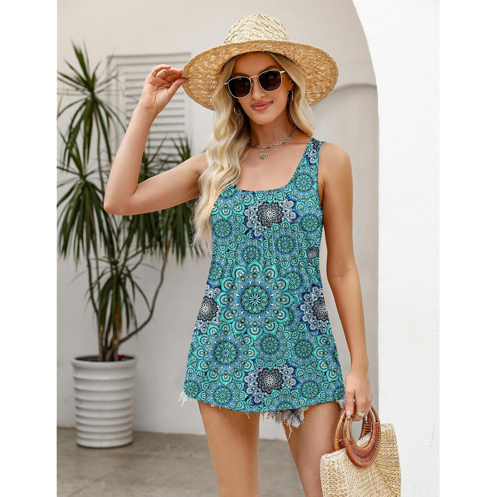 Zeagoo Women's Summer Tank Tops 2026 Pleated Square Neck Loose Fit Casual Flowy Tunic Sleeveless Shirts