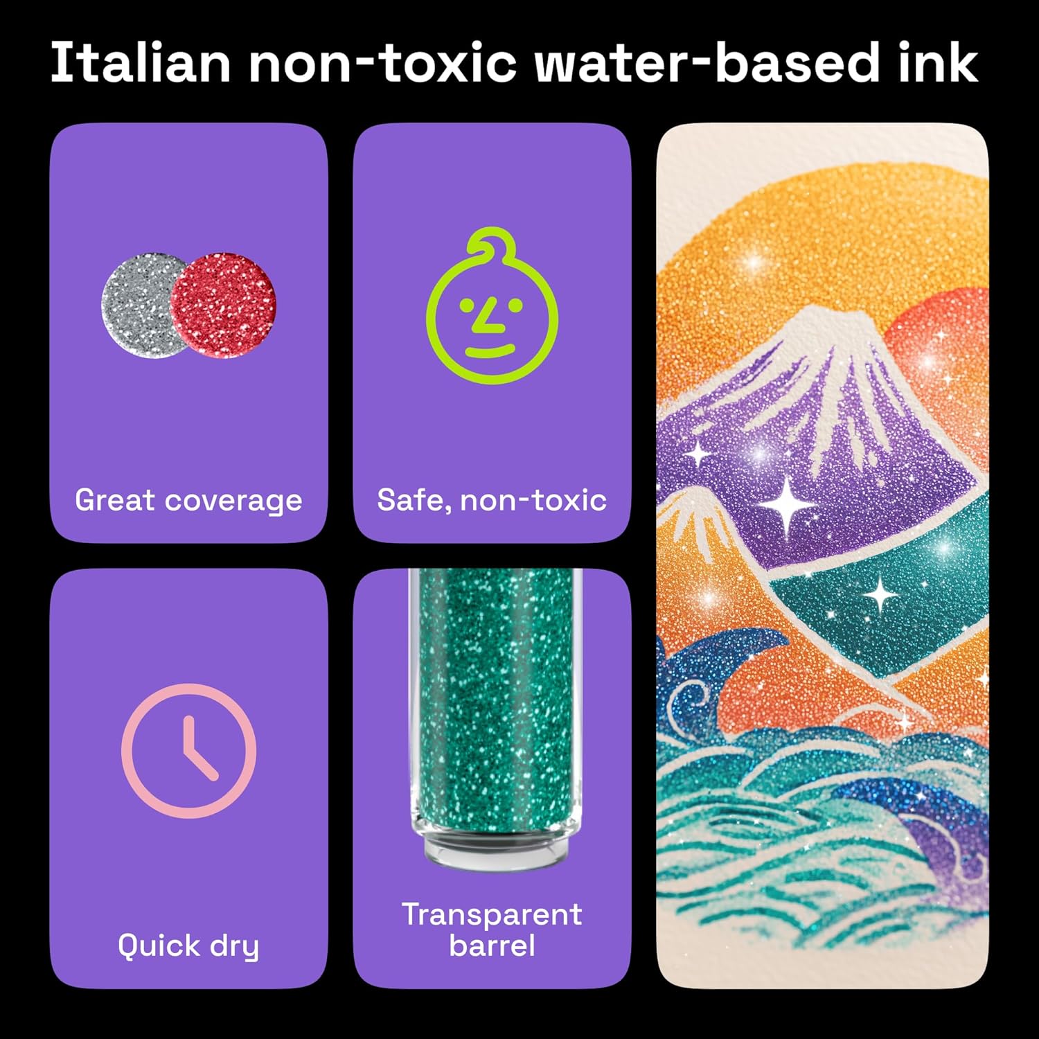 ARTISTRO 12 Glitter Paint Pens for Glass Marking, Rock Painting, Ceramic, Wood, Fabric, Scrapbooking, DIY Craft Making, Coloring - Acrylic Paint Markers Extra-Fine Tip 0.7mm