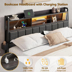 Queen Bed Frame With Storage Drawers, Upholstered Headboard With Led Light & Charging Station, Metal Platform Bed Frame Queen Size, Noise Free, No Box Spring Needed, Black (1200 Lbs Capacity)
