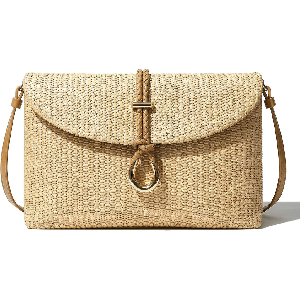 CHUNLI Woven Straw Clutch Bag for Women, Raffia Crossbody Handbag with Detachable Strap, Summer Beach Vacation Boho Purse
