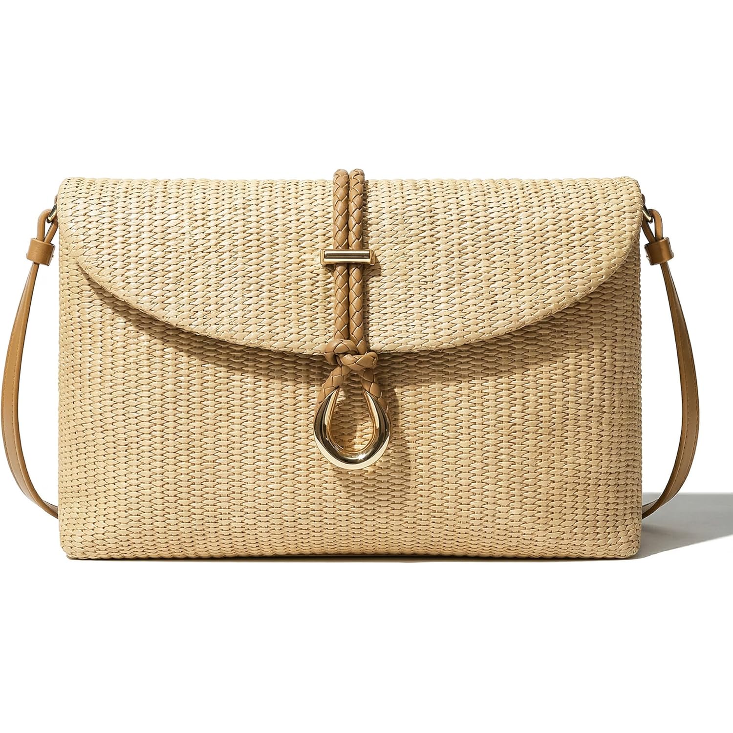 CHUNLI Woven Straw Clutch Bag for Women, Raffia Crossbody Handbag with Detachable Strap, Summer Beach Vacation Boho Purse