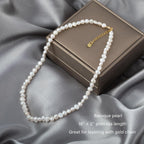 Natural Freshwater Baroque Pearl Necklace 14K Gold Plated Dainty Choker Necklace for Women Girls Snake Chain/Cuban Link/Paperclip/Ball Beaded Chain/Tennis Chain Fashion Jewelry for Gift