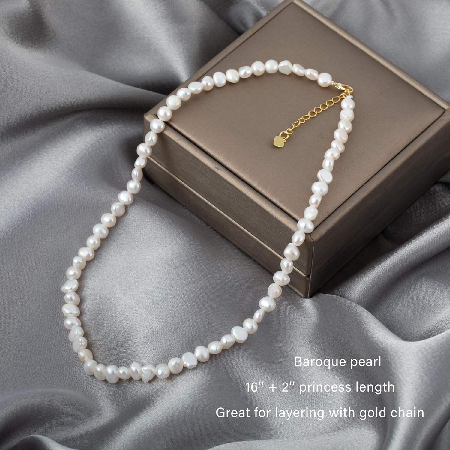 Natural Freshwater Baroque Pearl Necklace 14K Gold Plated Dainty Choker Necklace for Women Girls Snake Chain/Cuban Link/Paperclip/Ball Beaded Chain/Tennis Chain Fashion Jewelry for Gift
