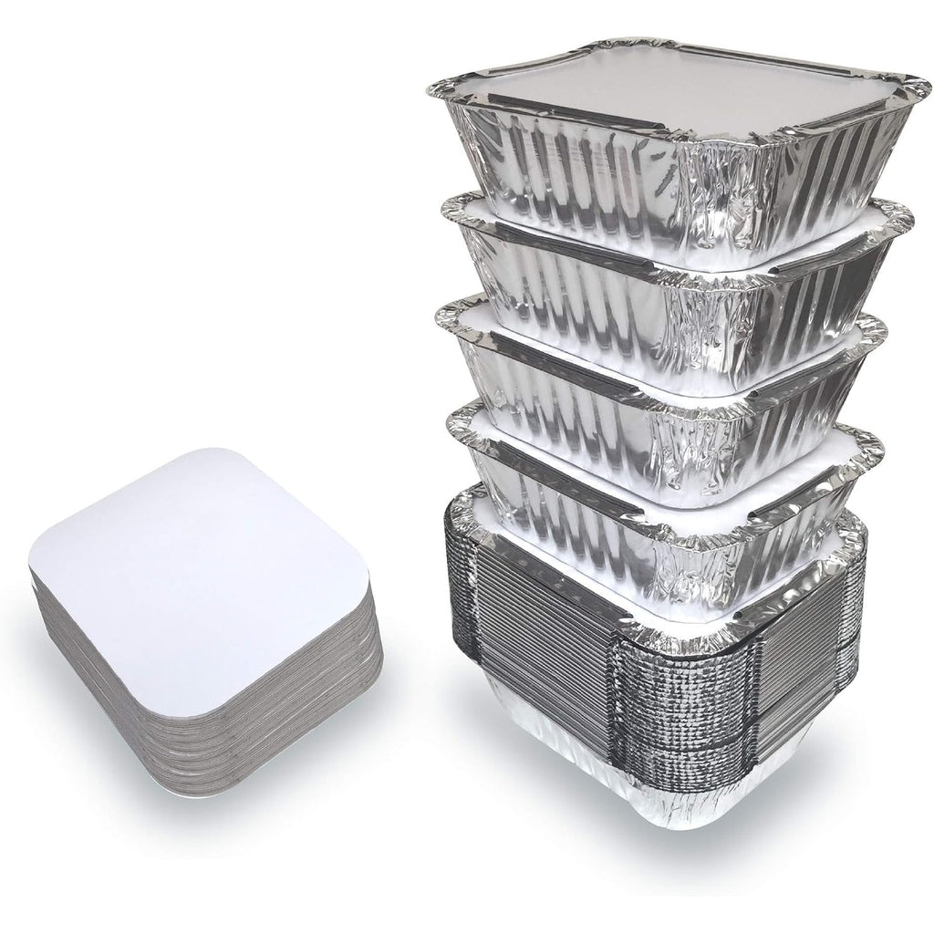 55 Pack - Aluminum Pan/Containers With Lids/Foil Containers/Aluminum Pans With Lids/Take Out Containers/Disposable Pans/Aluminum Foil Food Containers/Freezer Meals Containers (1 Lb)