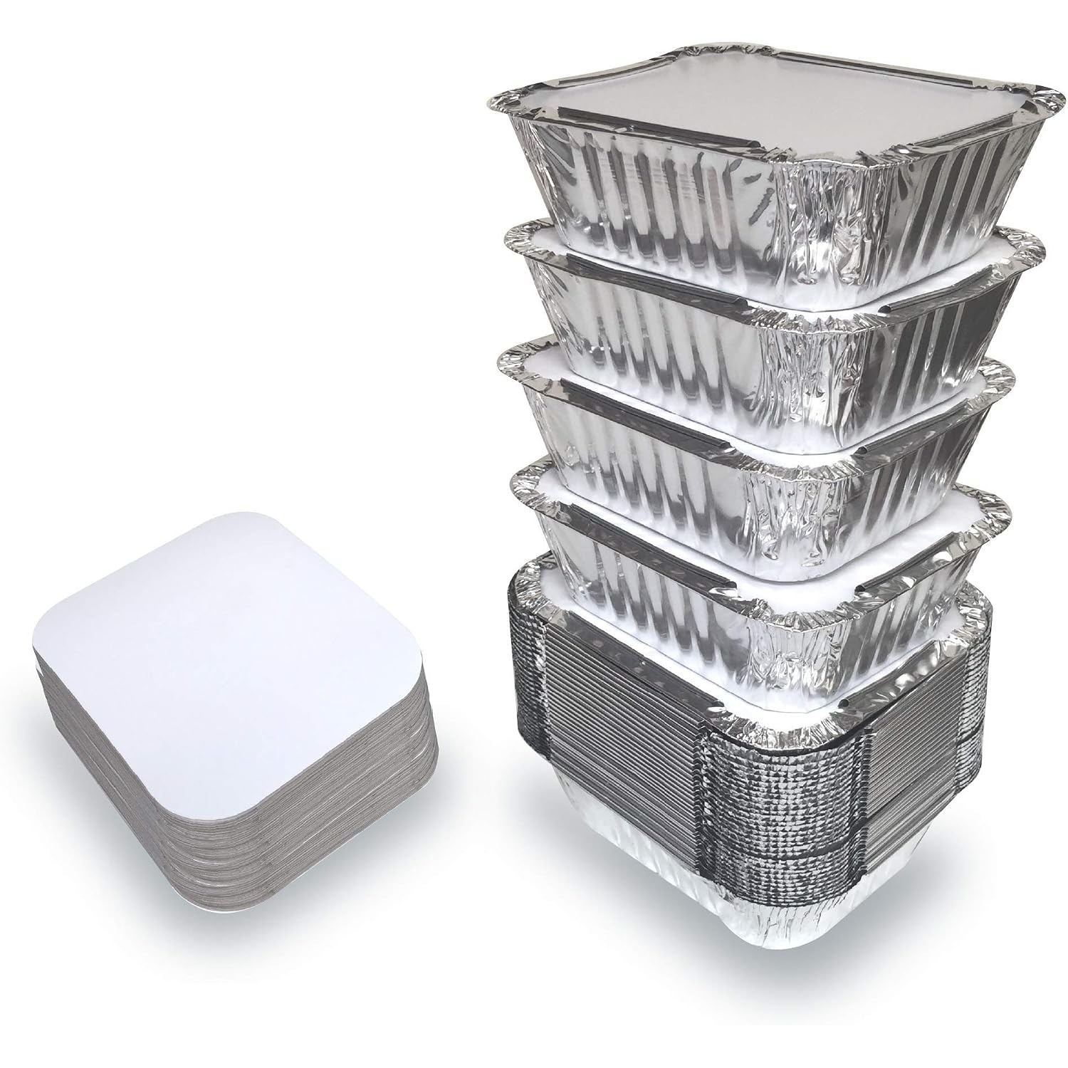 55 Pack - Aluminum Pan/Containers With Lids/Foil Containers/Aluminum Pans With Lids/Take Out Containers/Disposable Pans/Aluminum Foil Food Containers/Freezer Meals Containers (1 Lb)