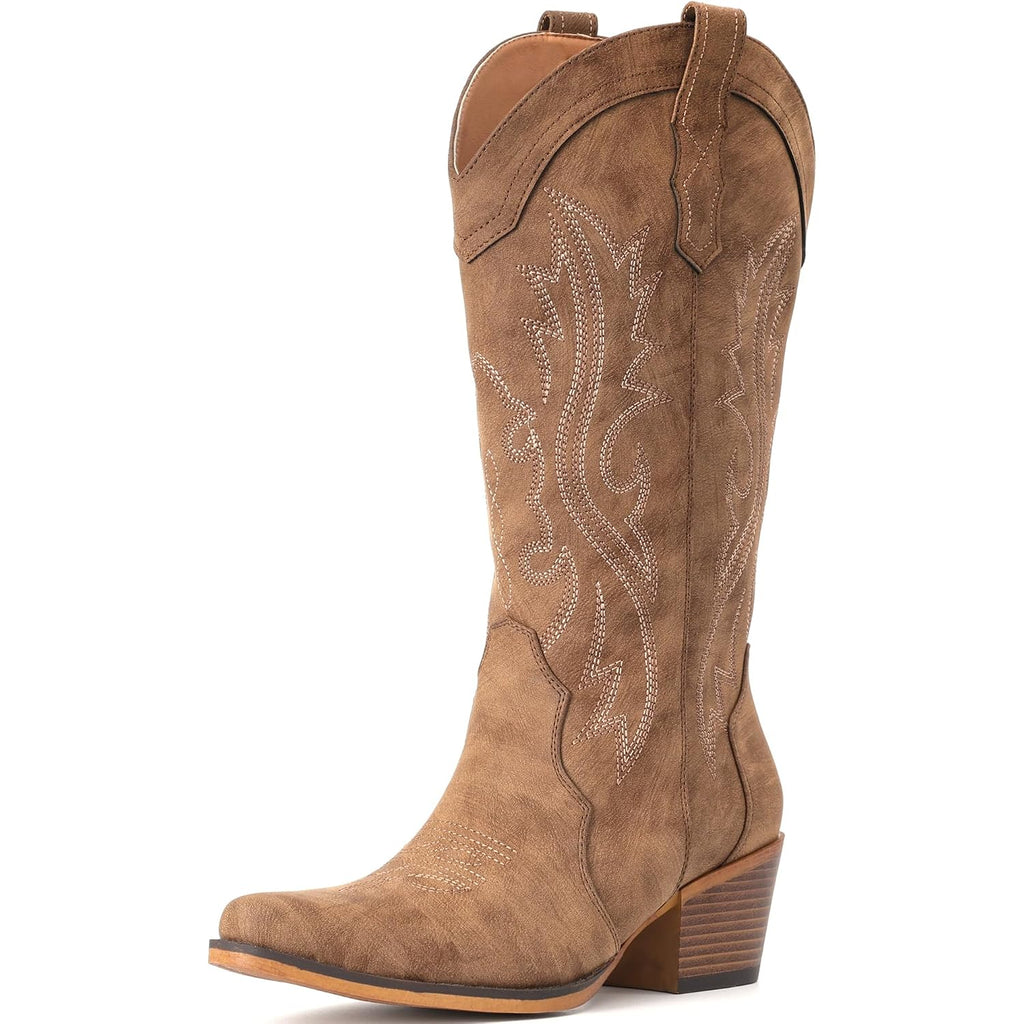 Cowboy Boots For Women Western Cowgirl Boots With Chunky Heel Mid Calf Snip Toe Ideal For Low Insteps