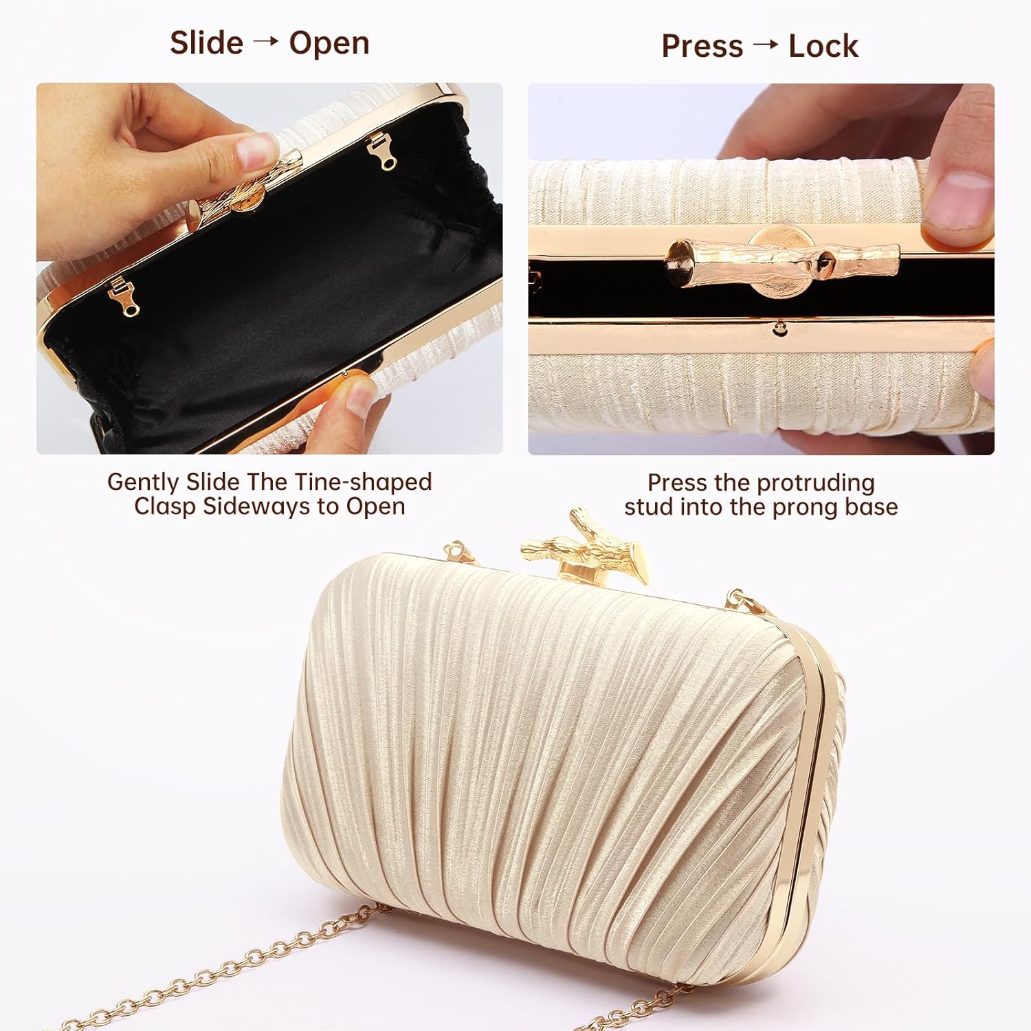 Purses for Women Evening Bag Handbags Formal Pleated Clutch Bag with Chain for Prom Wedding Party Black-tie affairs