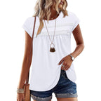 Wiholl Womens Summer Tops Trendy 2026 Lace Crochet Cap Short Sleeve Shirts Crew Neck T Shirts Casual Loose Blouses