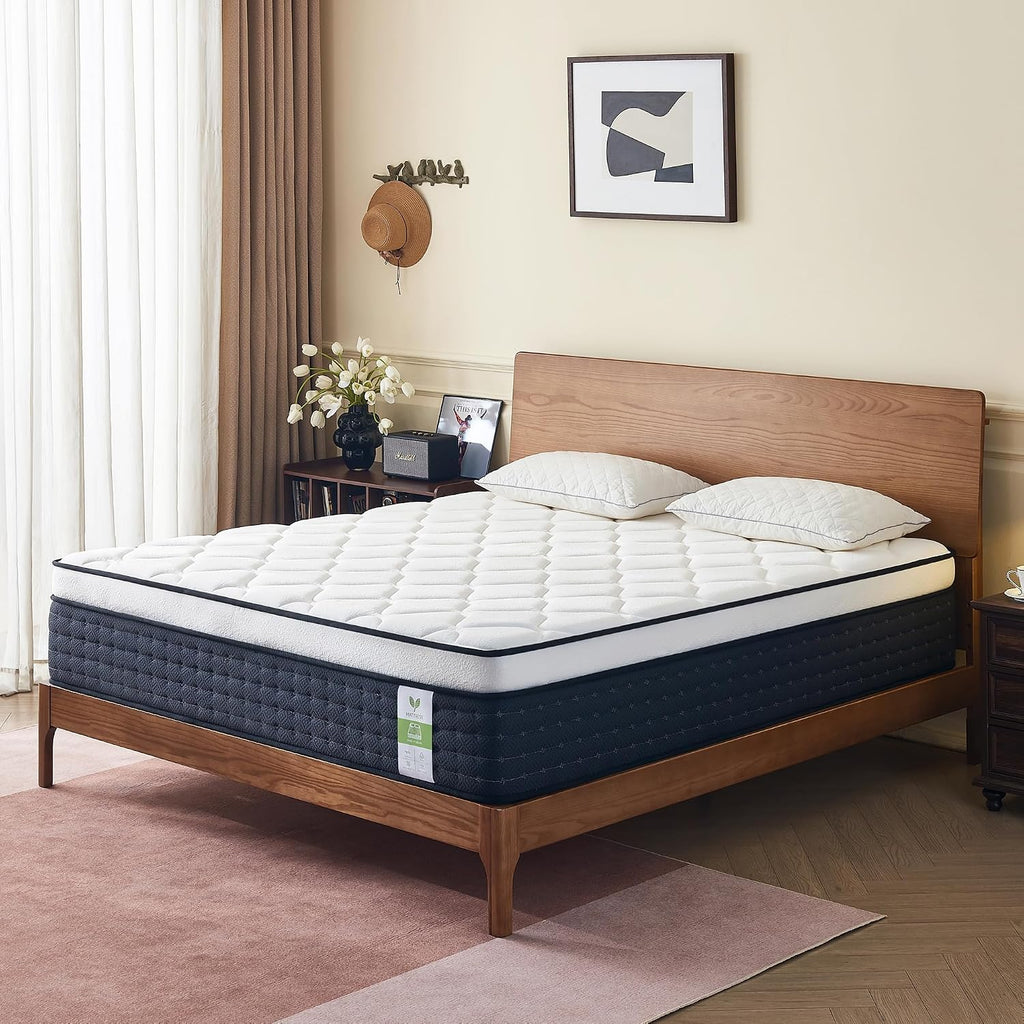 Yantan Queen Mattress 12 Inch, Medium Firm Hybrid Queen Size Mattress In A Box, Memory Foam And Pocket Springs For Breathable Comfort, Pressure Relief, Motion Isolation, Certipur-Us Certified