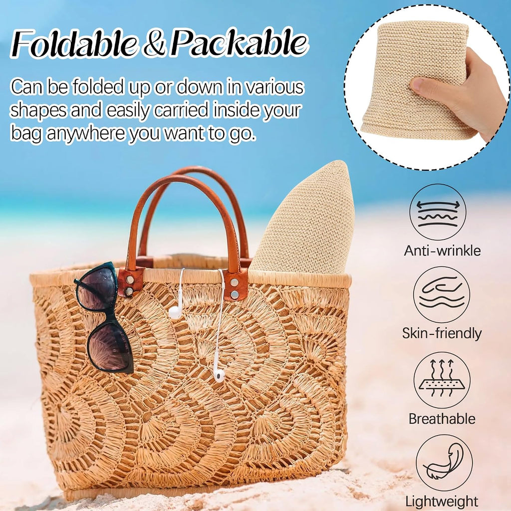 Mesh Woven Bucket Sun Hats For Women Floppy Wide Brim Beach Bucket Hat Foldable Lightweight Uv Protection Summer Cap