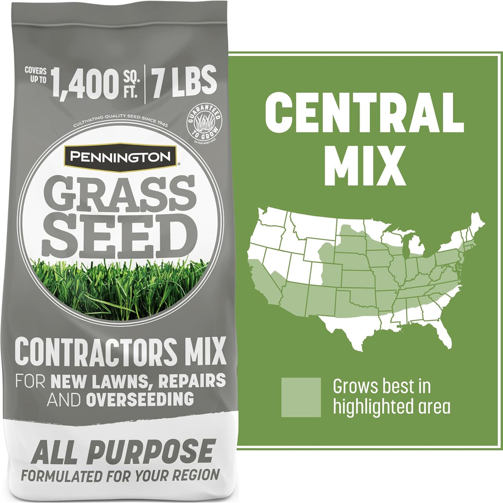 Pennington Contractors Central Grass Seed Mix, Rapid Grass Seeds For Lawn, 7 Lb
