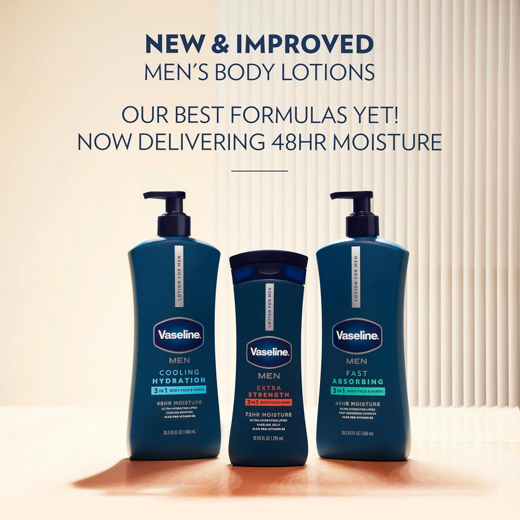Vaseline Men'S Healing Moisture Hand & Body Lotion For Dry Or Cracked Skin Fast Absorbing Non-Greasy Lotion For Men 20.3 Oz, Pack Of 3