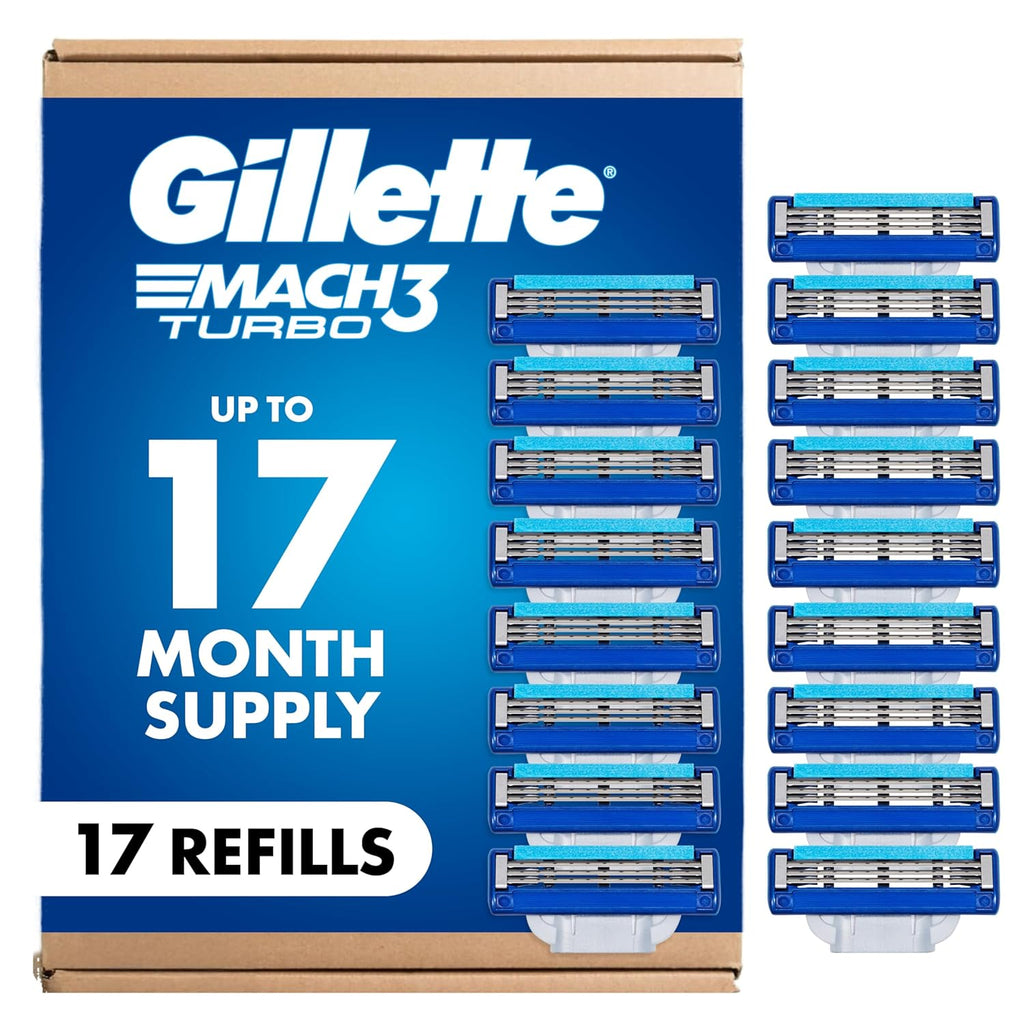 Gillette Mach3 Turbo Mens Razor Blade Refills, 17 Count