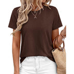 Kirundo Short Sleeve Tops For Women, 2026 Summer Crewneck Knit Plain T-Shirts, Soft Stretchy Basic Tee For Daily Wear Work
