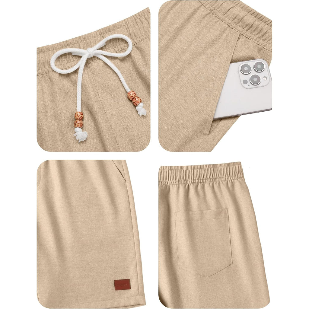 Coofandy Mens Summer Beach Shorts Casual Elastic Waist Drawstring Short Vacation Shorts With Pockets