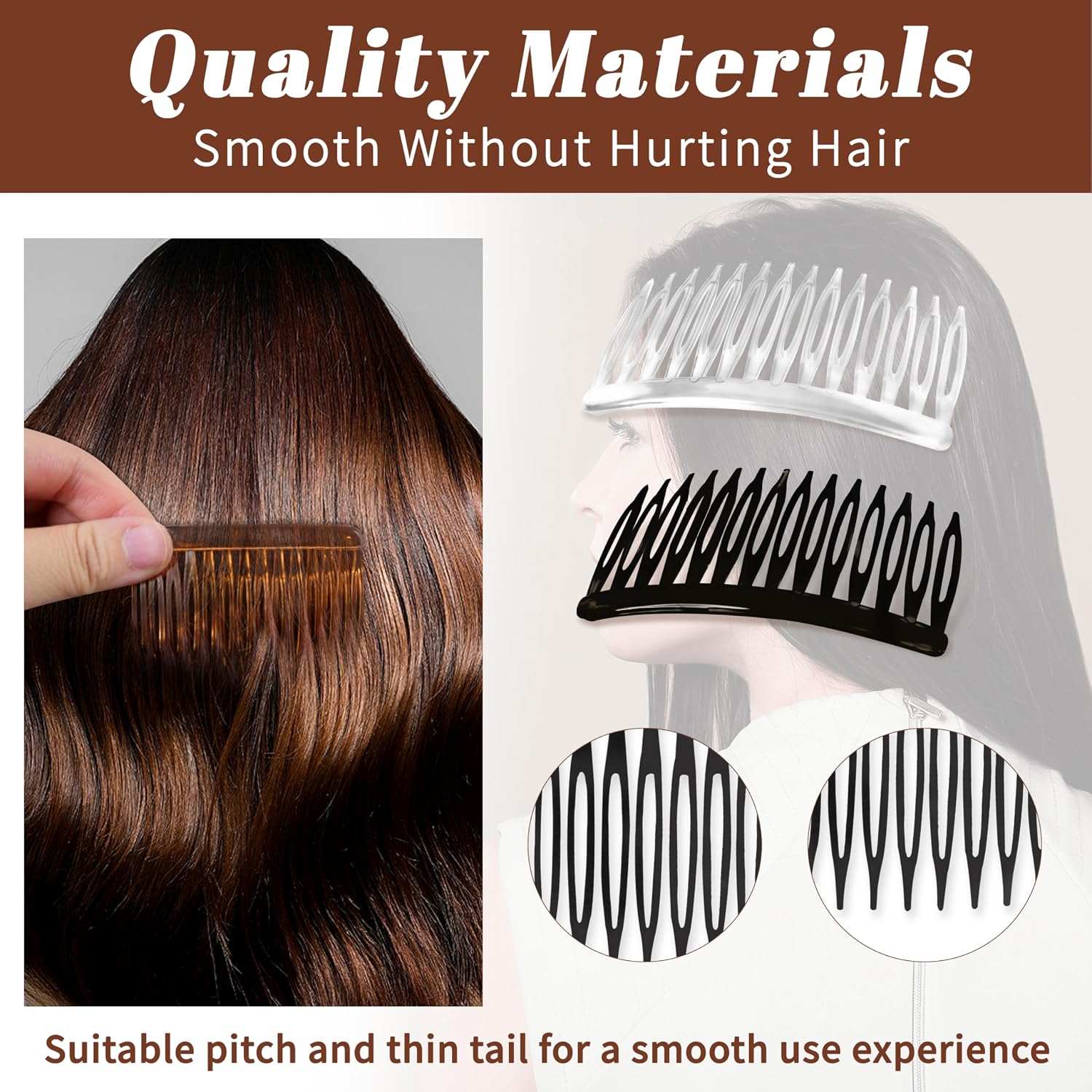 Hair Side Combs For Women Fine Thin Hair, 14 Teeth Decorative Hair Combs For Women Girls Bridal Wedding Veil (Black, Transparent And Orange)