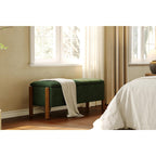 Modern Storage Benches With Walnut Wood Legs, 47'' Ottoman Bench With 20 Gallons Storage Space For Bedroom End Of Bed, Fabric Upholstered Entryway Bench With Seating For Livingroom, Green