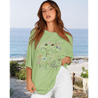 Rosemia Oversized Tshirts For Women Summer Short Sleeve Round Neck Graphic Tee Shirt