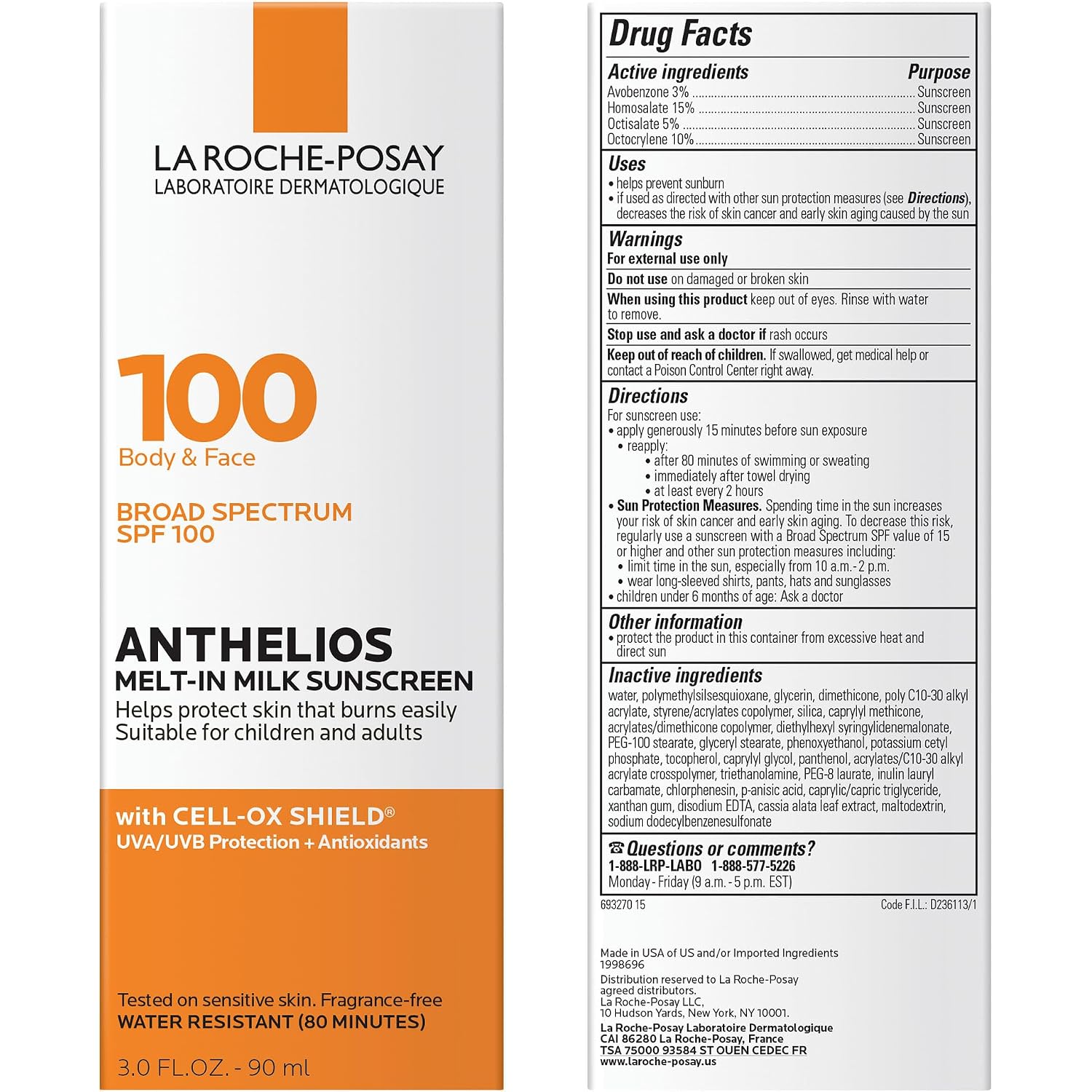 Anthelios Melt-In Milk Sunscreen Spf 100, Sunscreen For Body & Face, Broad Spectrum Spf + Antioxidants, Oil Free