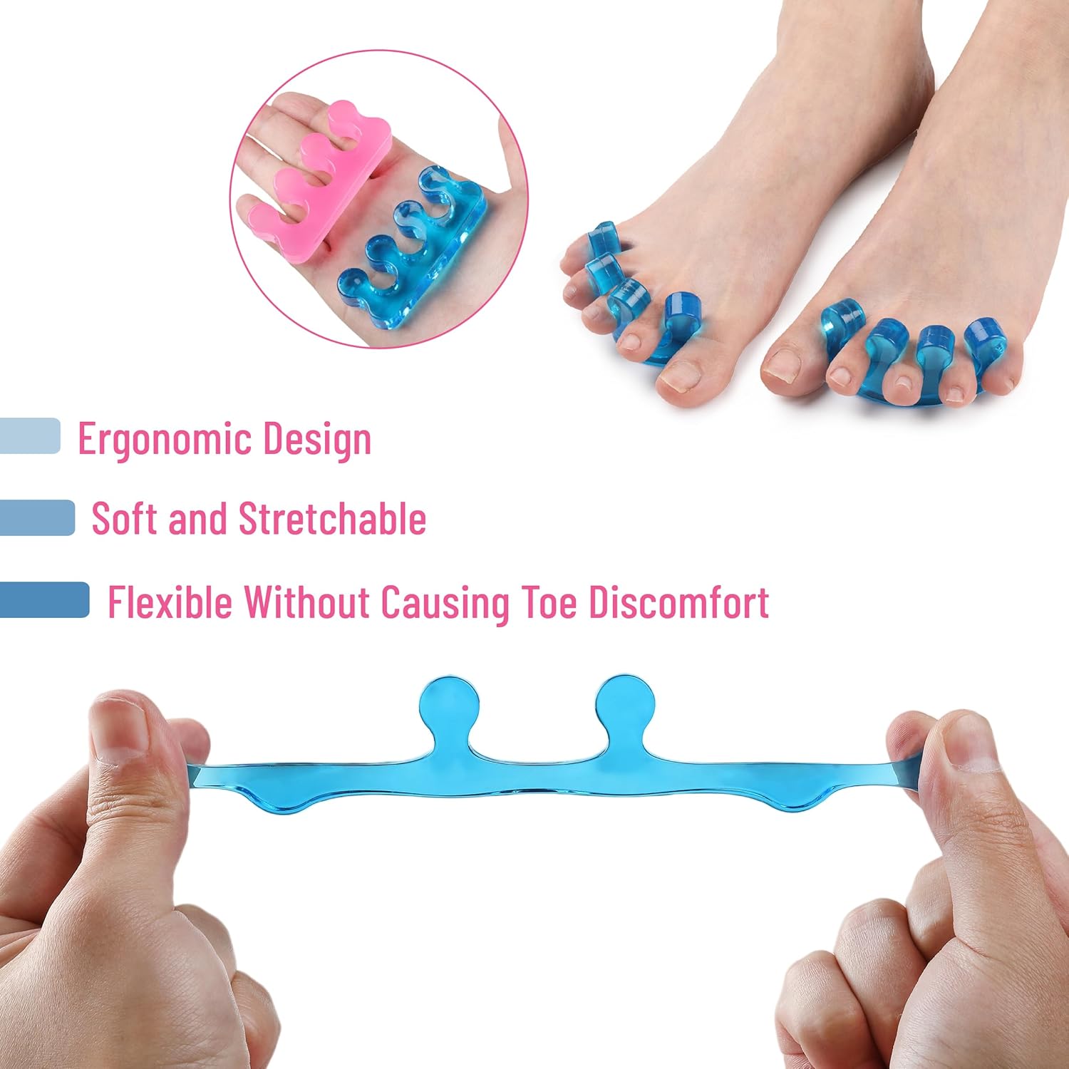 Dr. JK- Toe Separators for Pedicure, 2 Pairs, Blue & Pink, Toe Separators for Women Pedicure, Mothers Day Gift