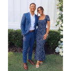 Merokeety Women Summer Floral Wedding Guest Maxi Dress 2026 Formal Short Sleeve Square Neck Bodycon Cocktail Party Long Dress