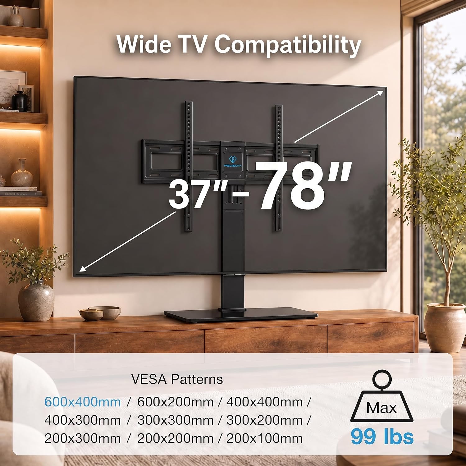 Perlesmith Universal Swivel Tv Stand Legs For 37-75 78 Inch Tvs, Height Adjustable Tabletop Mount Holds Up To 99Lbs, Table Television Stands For Livingroom & Bedroom, Universal Vesa 600X400Mm, Pstvs13