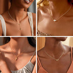 M MOOHAM Mothers Day Gifts - Dainty 14K Gold Plated Beaded Chain Small Pendant Necklaces Simple Pearl Circle Beads Italian Horn Teardrop Pendant Y-Shaped Necklace for Women Trendy Jewelry Gifts