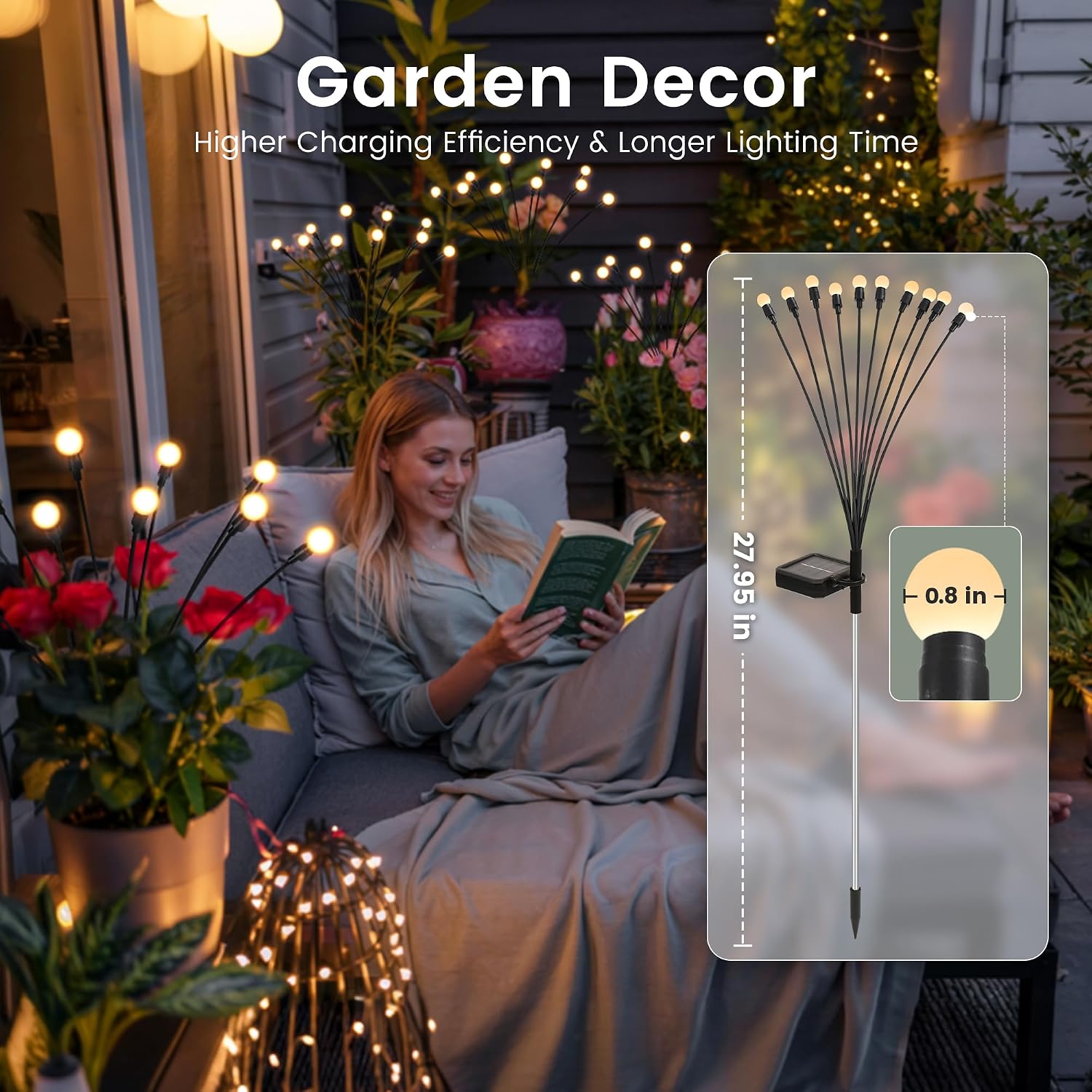 Solar Garden Lights, 2Pack 20Led Swaying Solar Lights Outdoor | Warm White Firefly Outdoor Decorative Lights, Garden Decor, Yard, Patio, Pathway Decoration Gardening Gifts For Women