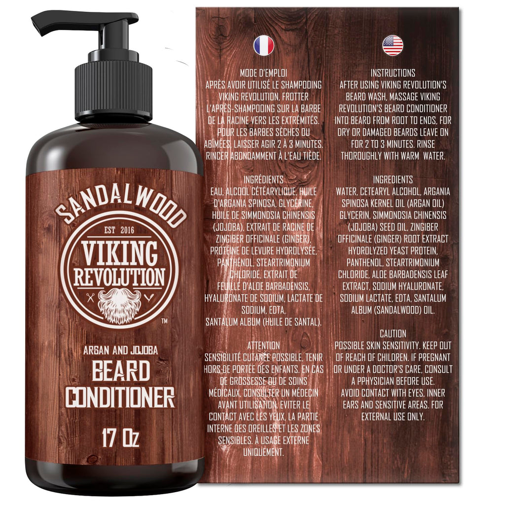 Viking Revolution Beard Conditioner w/Argan & Jojoba Oils - Softens & Strengthens - Sandalwood Scent - Beard Conditioner w/Beard Oil (17oz Conditioner)