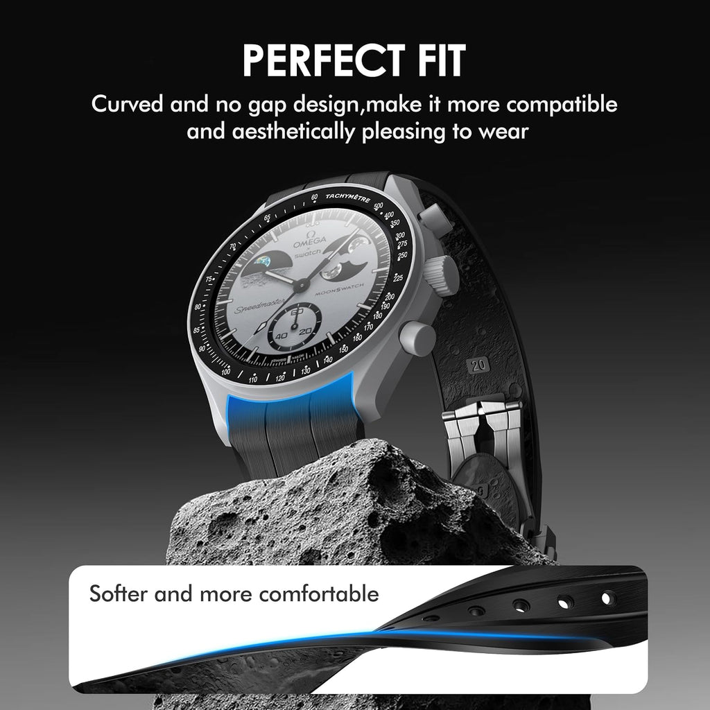 Strap For Omega X Swatch Moonswatch Watch 20Mm,Folding Buckle Lunar Soil Texture Band Compatible Omega Swatch Moonswatch Speedmaster,Curved No Gap Replacement Strap For Men Women