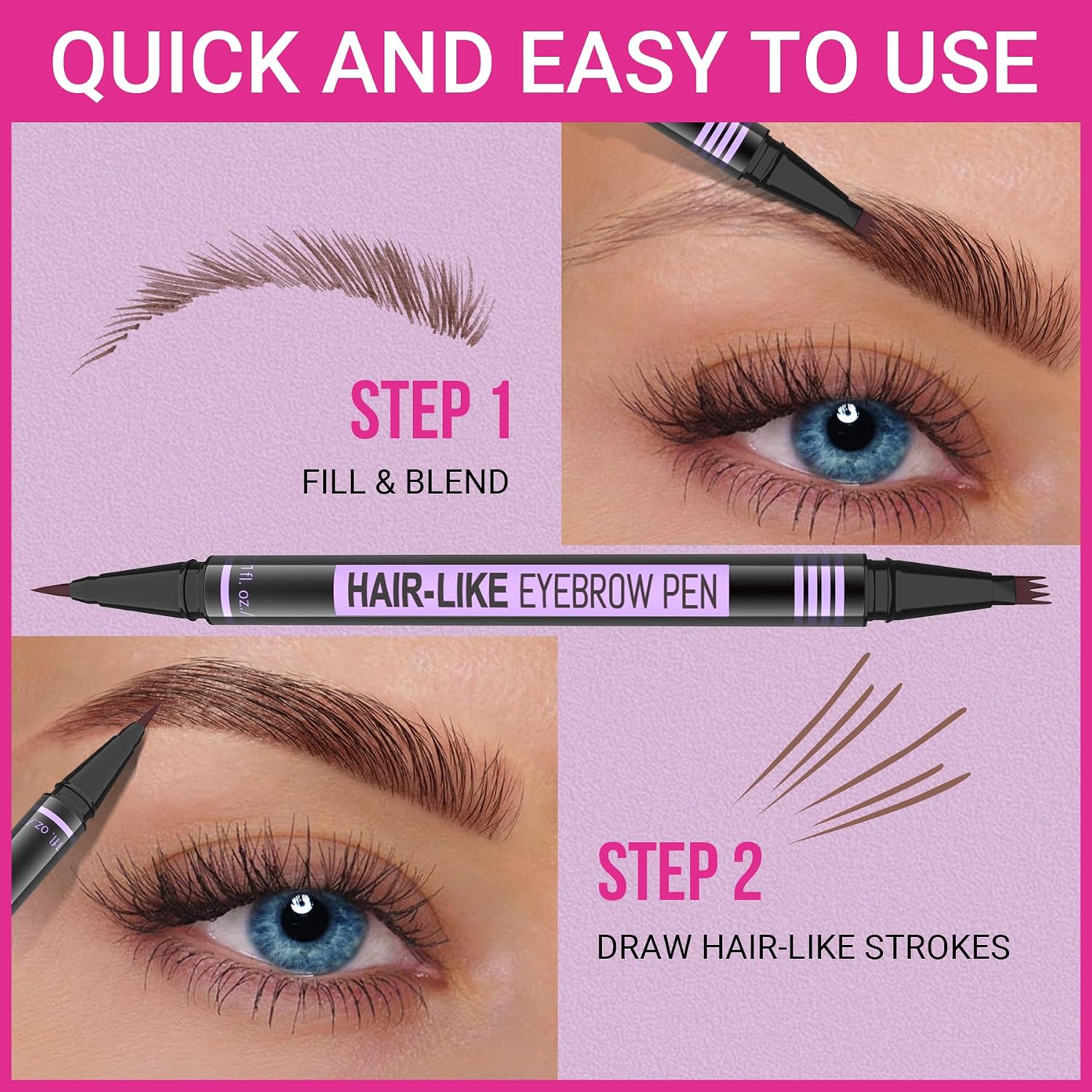 Imethod Eyebrow Pen - Eyebrow Pencil Magic 2-In-1 Eye Brow Pencils For Women With 4-Fork-Tip And Precise Brush-Tip Create Natural Hair-Like Brows, Last All Day, Microblading Eyebrow Pen, Dark Brown
