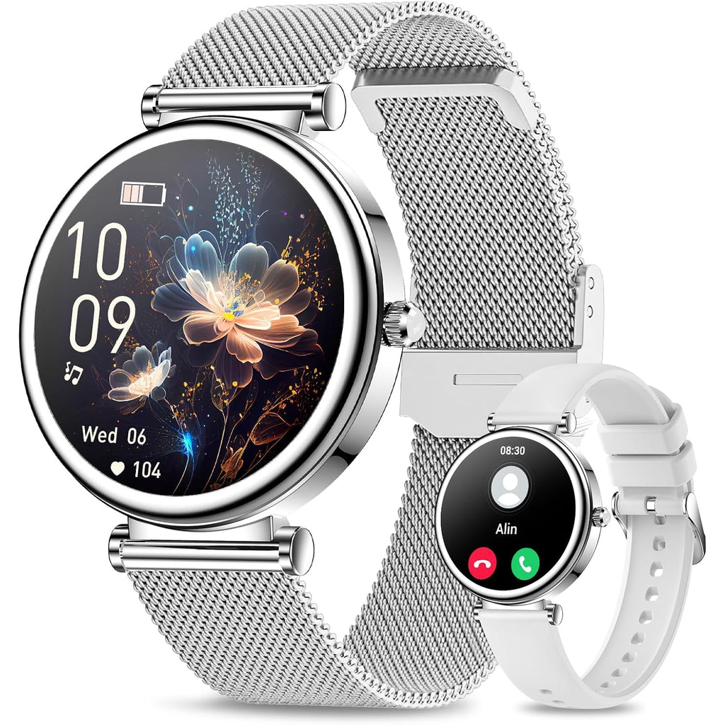 Small Smart Watch for Women with Bluetooth Call, 1.27” Ladies Smart Watch,120+ Sports Modes Step Counter Fitness Watch, HR/BP/SpO2 Sleep Monitor, IP68 Waterproof Smartwatch for Android/iOS Silver