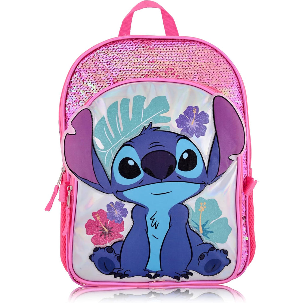 Disney Lilo And Stitch Backpack With Lunch Box For Girls With Glitter | Sequined Insulated Lunch Bag Lunch Box For Girls, Boys, Toddlers | Stitch Pink Backpack For School And Reusable Lunchbox