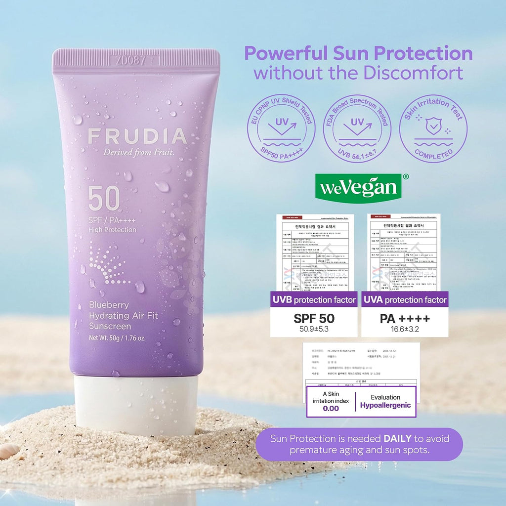 Frudia Blueberry Hydrating Air Fit Sunscreen Spf 50 Pa++++, 1.76 Oz | Noncomedogenic, Ultra Lightweight Broad Spectrum Korean Face Sunscreen With Triple Hyaluronic Acid, & Panthenol