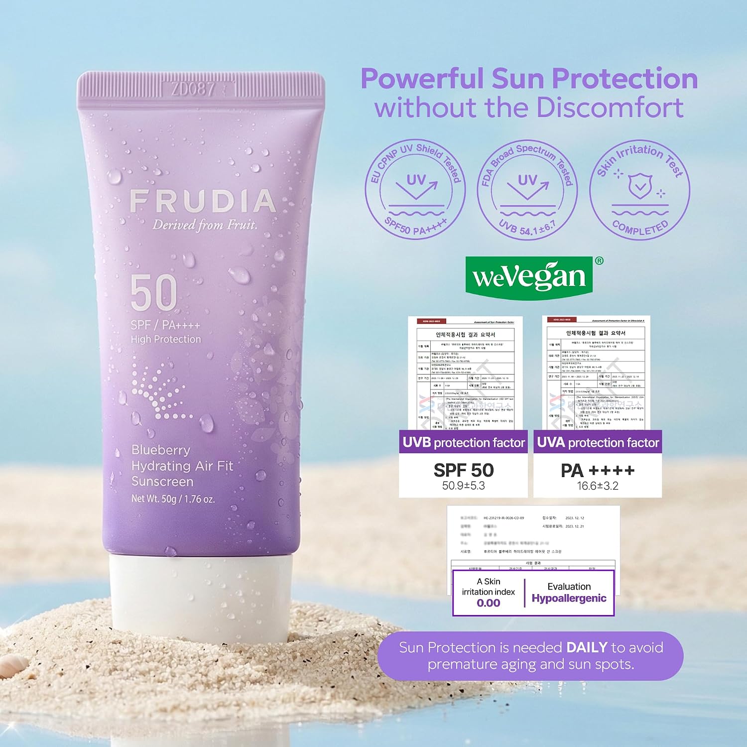 Frudia Blueberry Hydrating Air Fit Sunscreen Spf 50 Pa++++, 1.76 Oz | Noncomedogenic, Ultra Lightweight Broad Spectrum Korean Face Sunscreen With Triple Hyaluronic Acid, & Panthenol
