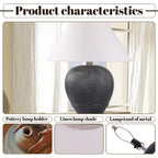 21'' Large Gray Base Ceramic Basin Table Lamp Set Of 2 For Bedroom, Living Room, Dining Room, Office, White Shade,White Smudged Black Base