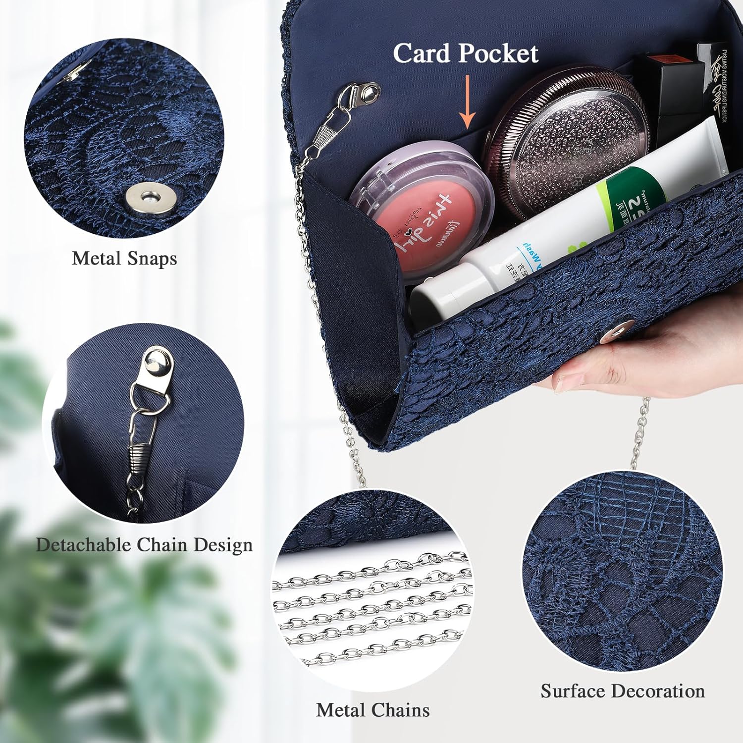 UBORSE Evening Bag Lace Clutch Purse for Women Formal Elegant Envelope Wedding Party Cocktail Crossbody Shoulder Bag
