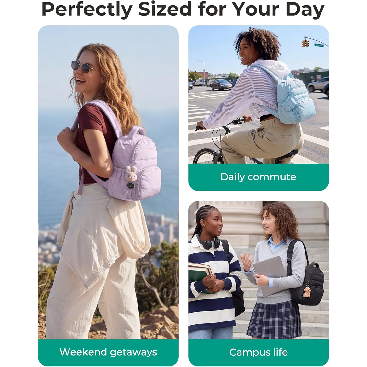 BAGSMART Small Backpacks for Women, Lightweight Puffer Mini Backpack Purse with Pouch, Quilted Casual Daypack, Water-Resistant Bookbag for Daily Travel College, 2-in-1 Set, Latte Brown