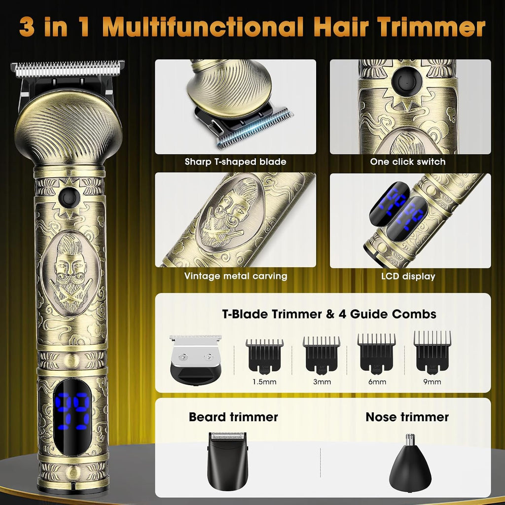Professional Hair Clippers For Men Electric Razor Shavers Nose Hair Trimmer And Detail Trimmer 5 Pcs Set，Cordless Beard Trimmer Barber Clippers For Hair Cutting Mens Grooming Kit