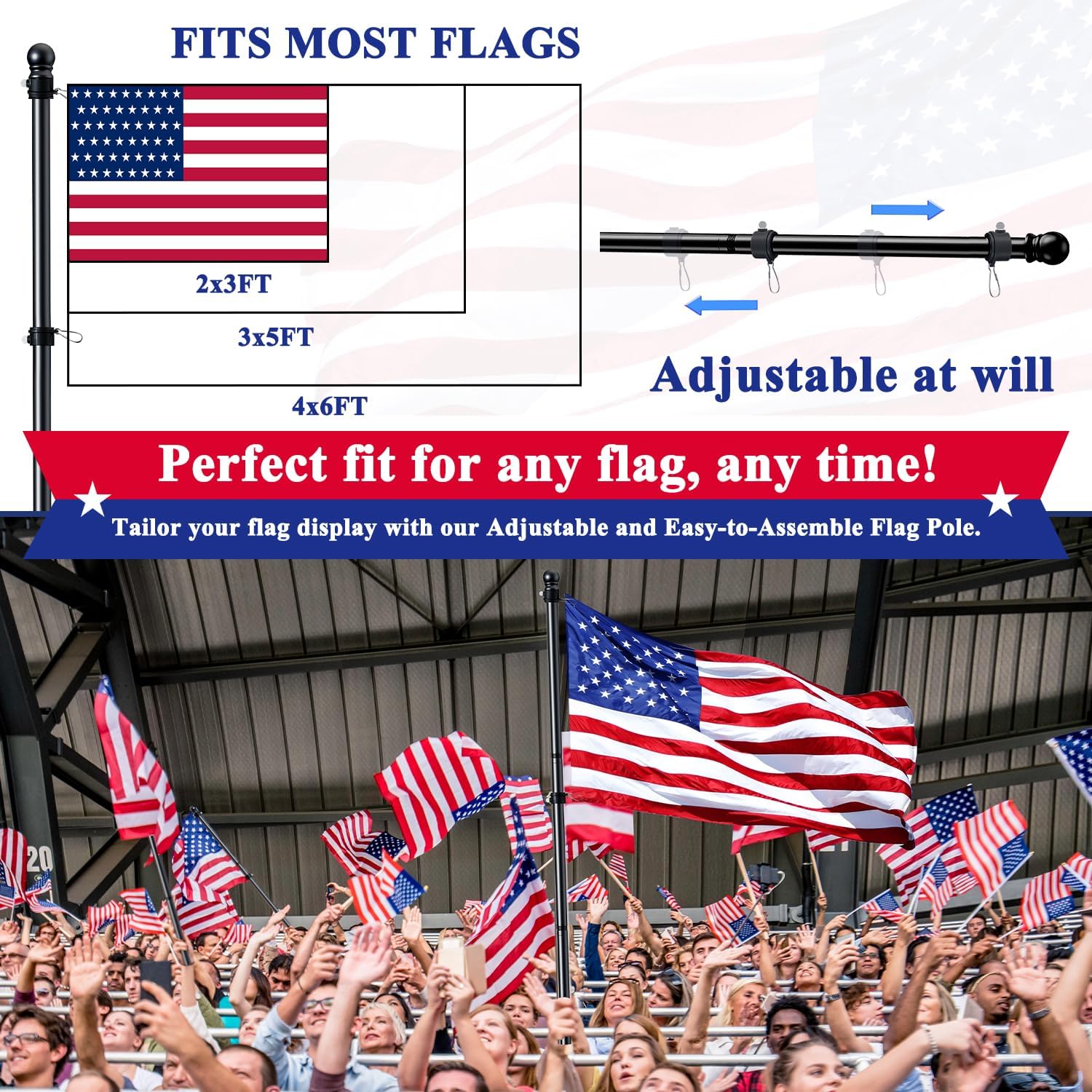 5 Ft Flag Pole, Tangle Free Spinning Stainless Steel Weather Resistant Rustproof Flagpole For 3X5 Usa Flag Sports Fan Outdoor Flags 1" Dia Flag Poles For Outside House, Wall-Mounted (Black)